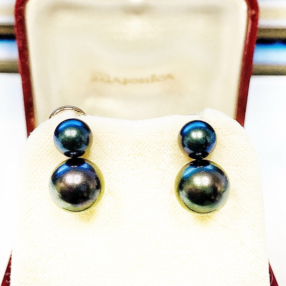 Majorica black pearl 14K gold earrings